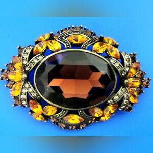 Joan Rivers Signed Vintage  Topaz Rhinestone Brooch Pin